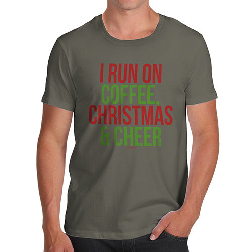 Novelty Tshirts Men Funny I Run On Coffee Christmas and Cheer Men's T-Shirt X-Large Khaki