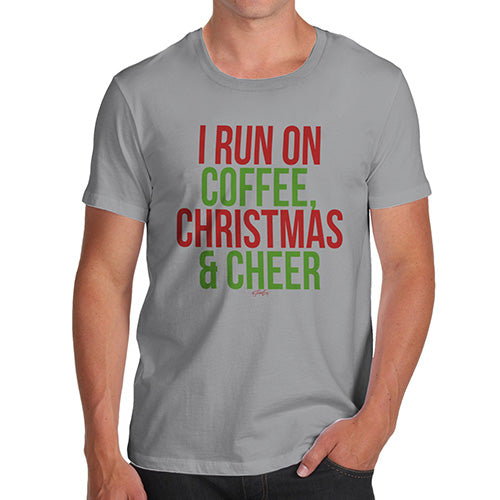 Novelty Tshirts Men I Run On Coffee Christmas and Cheer Men's T-Shirt Large Light Grey