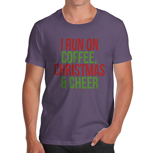 Novelty T Shirts For Dad I Run On Coffee Christmas and Cheer Men's T-Shirt Medium Plum