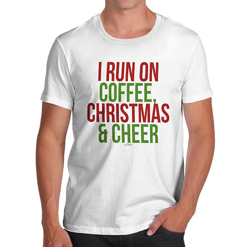 Funny T Shirts For Dad I Run On Coffee Christmas and Cheer Men's T-Shirt Small White