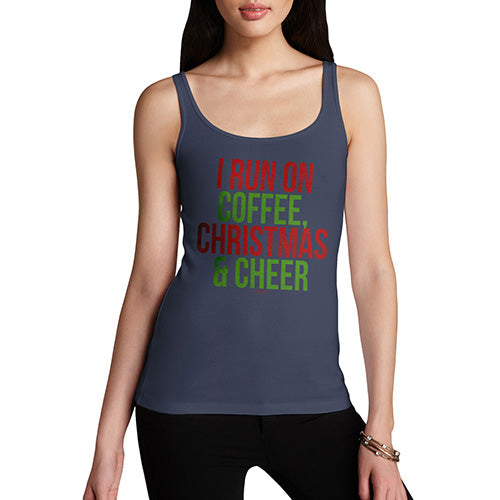 Funny Tank Top For Mum I Run On Coffee Christmas and Cheer Women's Tank Top Large Navy