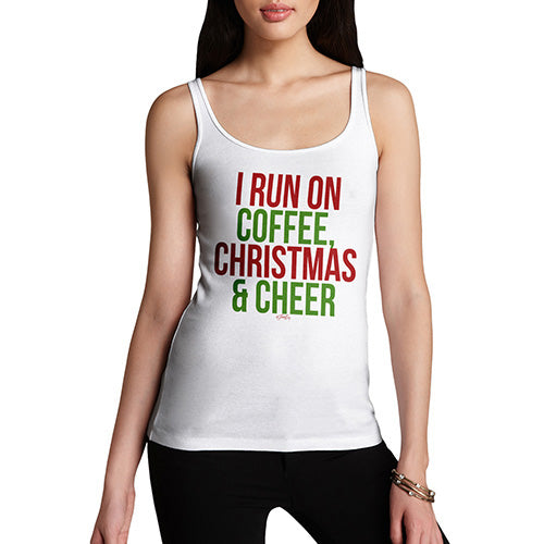 Funny Tank Top For Mom I Run On Coffee Christmas and Cheer Women's Tank Top Large White