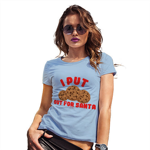 Novelty Gifts For Women Cookies Out For Santa Women's T-Shirt Medium Sky Blue