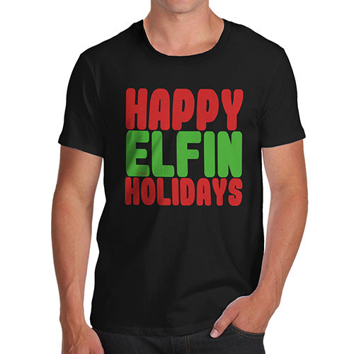 Funny Mens Tshirts Happy Elfin Holidays Men's T-Shirt X-Large Black