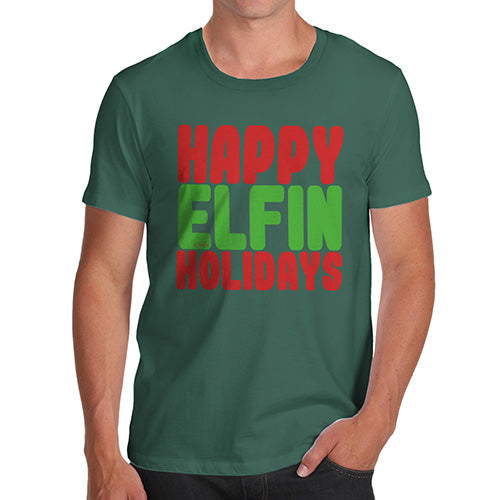 Mens T-Shirt Funny Geek Nerd Hilarious Joke Happy Elfin Holidays Men's T-Shirt Large Bottle Green
