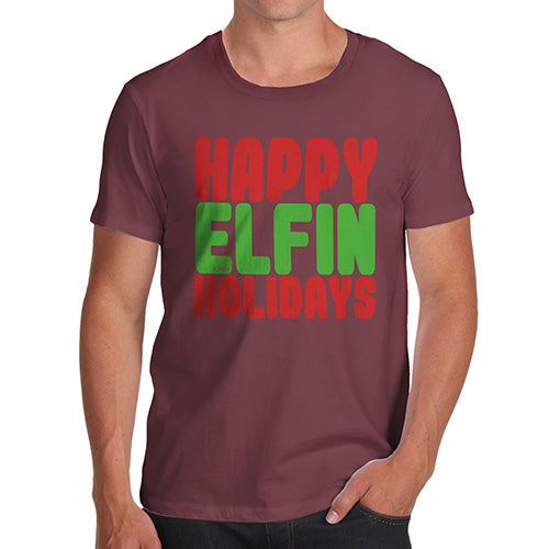 Funny Tee Shirts For Men Happy Elfin Holidays Men's T-Shirt Small Burgundy