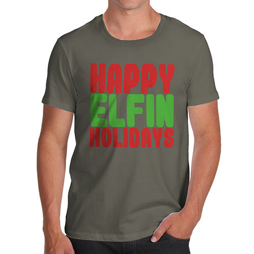 Novelty Tshirts Men Funny Happy Elfin Holidays Men's T-Shirt Large Khaki