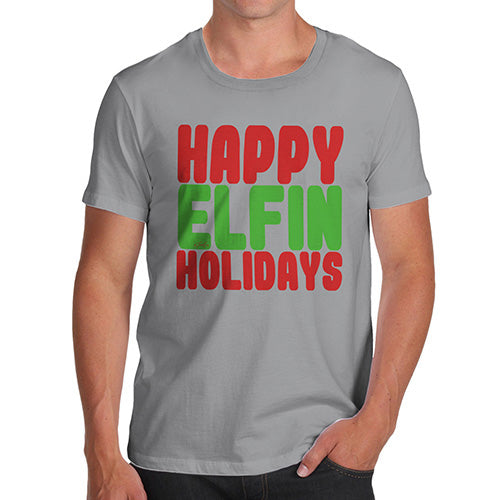Mens Humor Novelty Graphic Sarcasm Funny T Shirt Happy Elfin Holidays Men's T-Shirt X-Large Light Grey