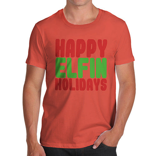 Mens Novelty T Shirt Christmas Happy Elfin Holidays Men's T-Shirt Medium Orange