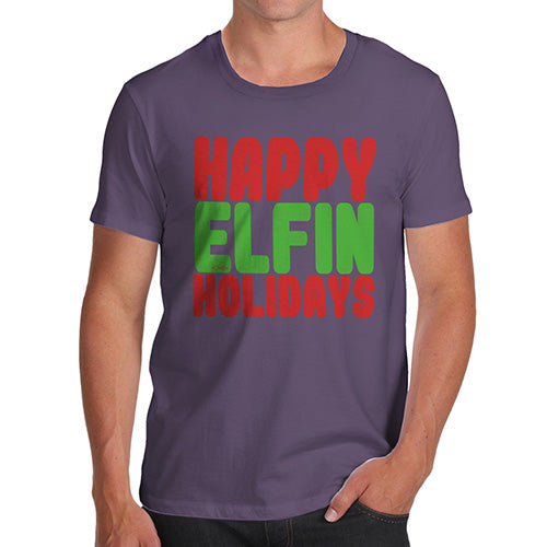 Funny Tee Shirts For Men Happy Elfin Holidays Men's T-Shirt Medium Plum
