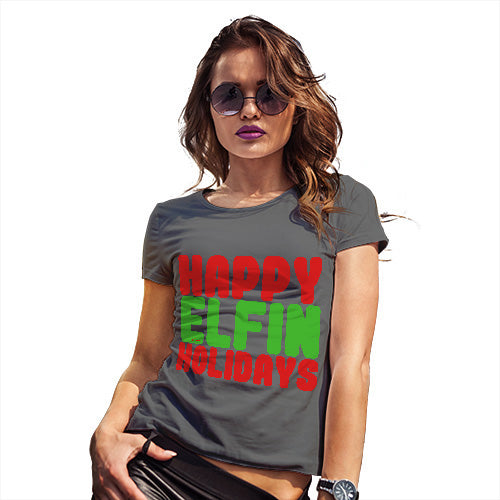 Funny Shirts For Women Happy Elfin Holidays Women's T-Shirt Medium Dark Grey