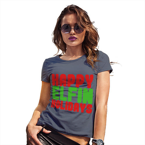 Womens T-Shirt Funny Geek Nerd Hilarious Joke Happy Elfin Holidays Women's T-Shirt X-Large Navy