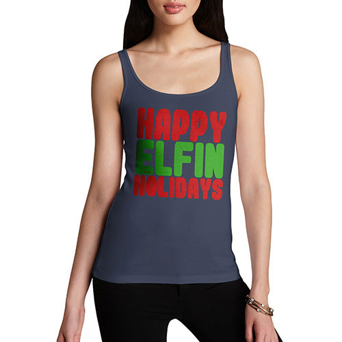 Womens Novelty Tank Top Happy Elfin Holidays Women's Tank Top Small Navy