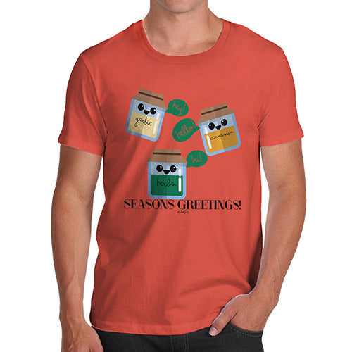 Mens T-Shirt Funny Geek Nerd Hilarious Joke Seasons Greetings Pun Men's T-Shirt Medium Orange