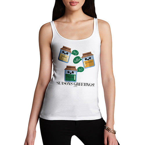 Womens Humor Novelty Graphic Funny Tank Top Seasons Greetings Pun Women's Tank Top X-Large White