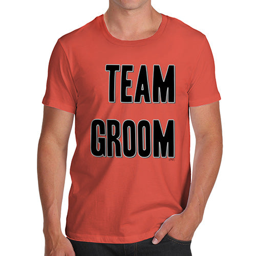 Funny Mens T Shirts Team Groom Silver Men's T-Shirt Medium Orange