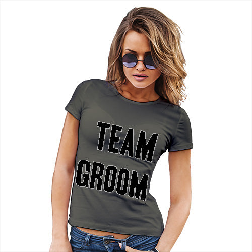 Womens Humor Novelty Graphic Funny T Shirt Team Groom Silver Women's T-Shirt Small Khaki