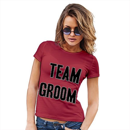 Womens Novelty T Shirt Team Groom Silver Women's T-Shirt X-Large Red