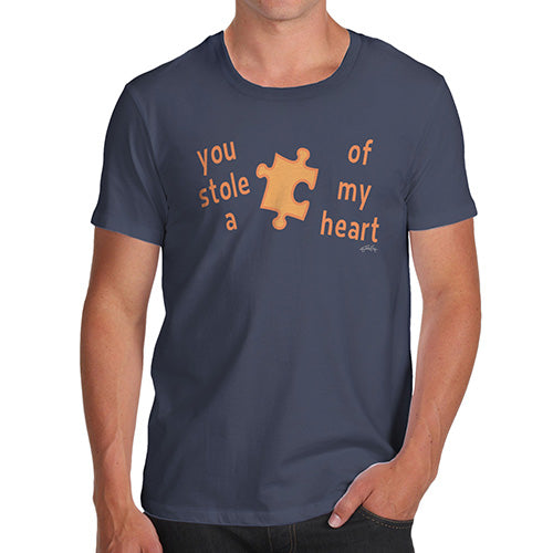 Mens Novelty T Shirt Christmas You Stole A Piece Of My Heart Men's T-Shirt Small Navy