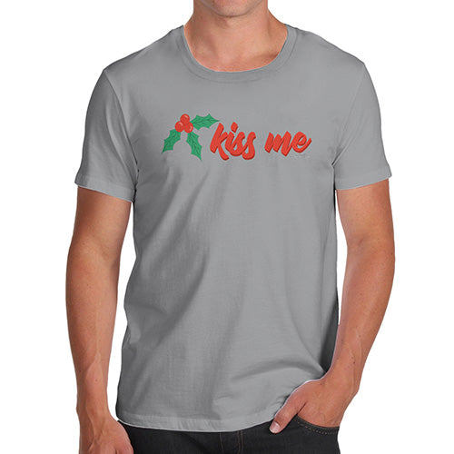 Funny Mens Tshirts Kiss Me Mistletoe Men's T-Shirt Large Light Grey