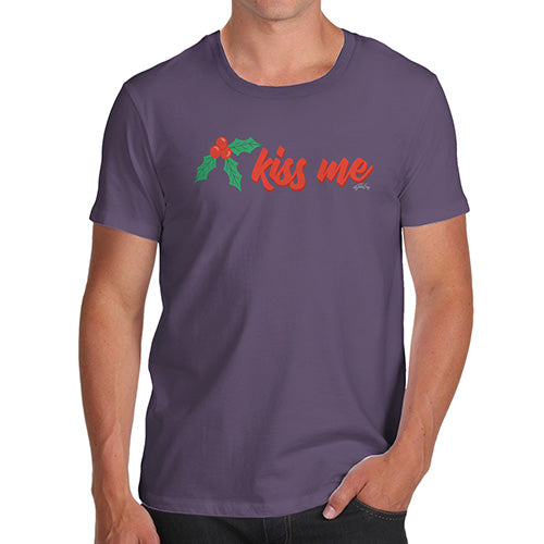 Funny T-Shirts For Men Kiss Me Mistletoe Men's T-Shirt Large Plum