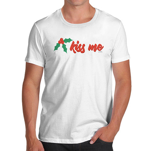 Funny Mens T Shirts Kiss Me Mistletoe Men's T-Shirt Small White