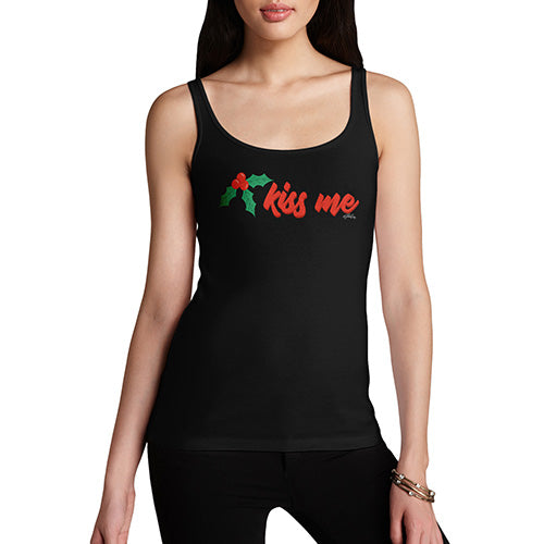 Womens Funny Tank Top Kiss Me Mistletoe Women's Tank Top Medium Black