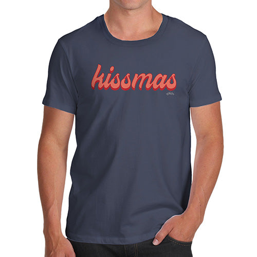 Funny Mens Tshirts Kissmas Christmas Men's T-Shirt Large Navy