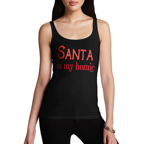 Womens Novelty Tank Top Christmas Santa Is My Homie Women's Tank Top X-Large Black