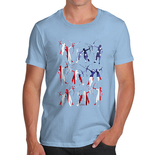 Funny T Shirts For Men USA Archery Silhouette Men's T-Shirt Small Sky Blue