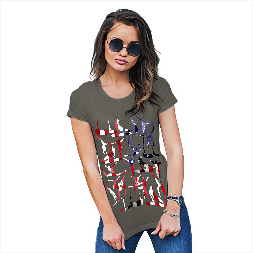 Novelty Tshirts Women USA Artistic Gymnastics Silhouette Women's T-Shirt Small Khaki