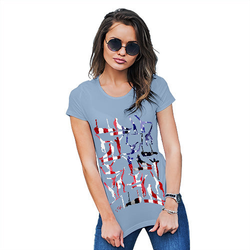 Funny T-Shirts For Women USA Artistic Gymnastics Silhouette Women's T-Shirt Small Sky Blue
