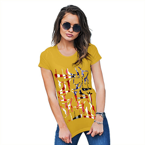 Novelty Gifts For Women USA Artistic Gymnastics Silhouette Women's T-Shirt Medium Yellow