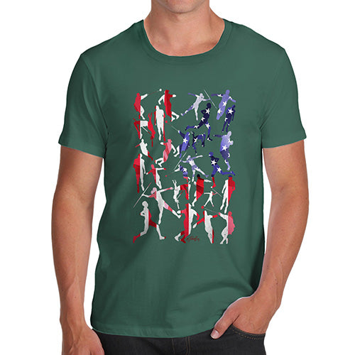 Funny Mens T Shirts USA Athletics Silhouette Men's T-Shirt X-Large Bottle Green