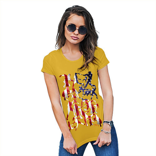 Womens Novelty T Shirt USA Baseball Silhouette Women's T-Shirt Medium Yellow