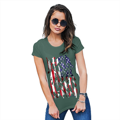Novelty Tshirts Women USA Basketball Silhouette Women's T-Shirt Small Bottle Green