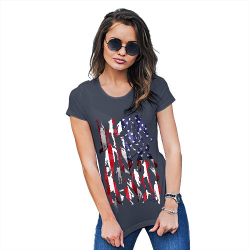 Novelty Tshirts Women USA Basketball Silhouette Women's T-Shirt X-Large Navy