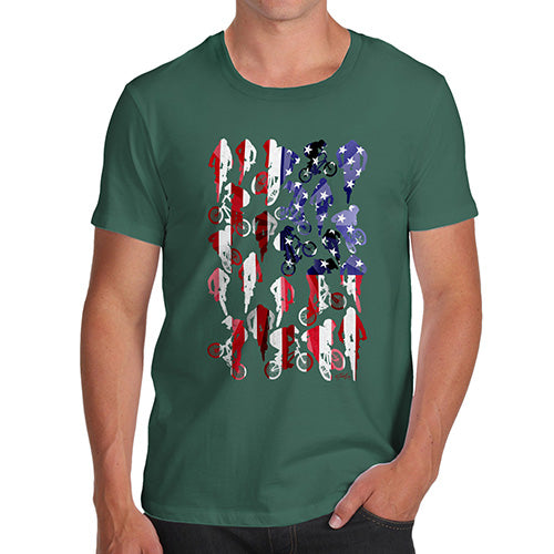 Funny T Shirts For Men USA BMX Silhouette Men's T-Shirt Medium Bottle Green