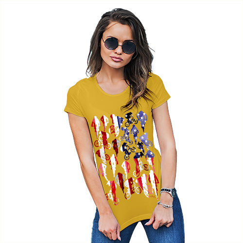 Funny Tshirts For Women USA BMX Silhouette Women's T-Shirt Large Yellow