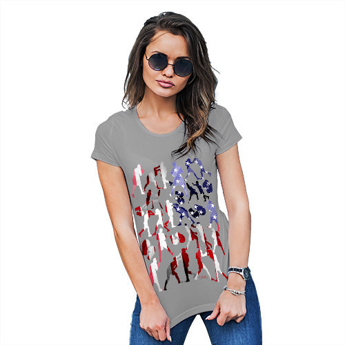 Womens Novelty T Shirt Christmas USA Boxing Silhouette Women's T-Shirt Large Light Grey