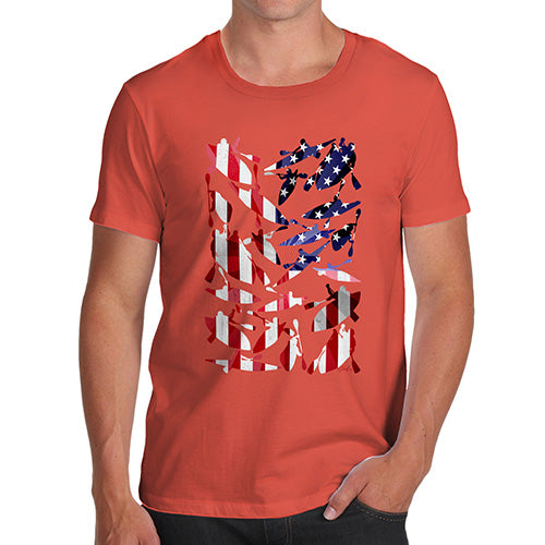 Mens Novelty T Shirt Christmas USA Canoeing Silhouette Men's T-Shirt Small Orange