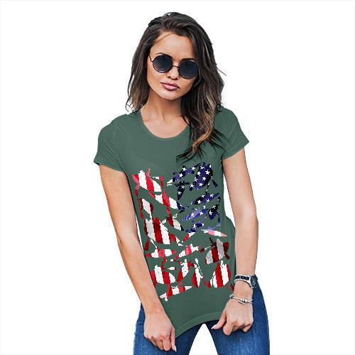 Womens Funny T Shirts USA Canoeing Silhouette Women's T-Shirt Large Bottle Green