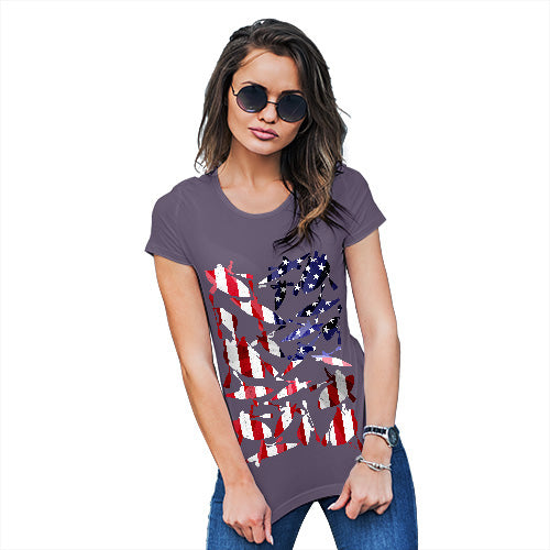 Womens Novelty T Shirt USA Canoeing Silhouette Women's T-Shirt X-Large Plum
