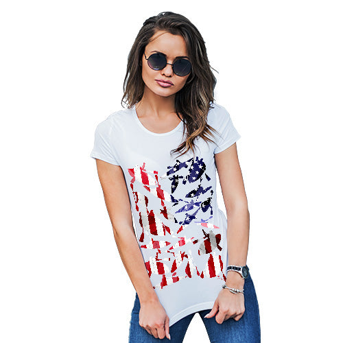 Womens Humor Novelty Graphic Funny T Shirt USA Canoeing Silhouette Women's T-Shirt Small White