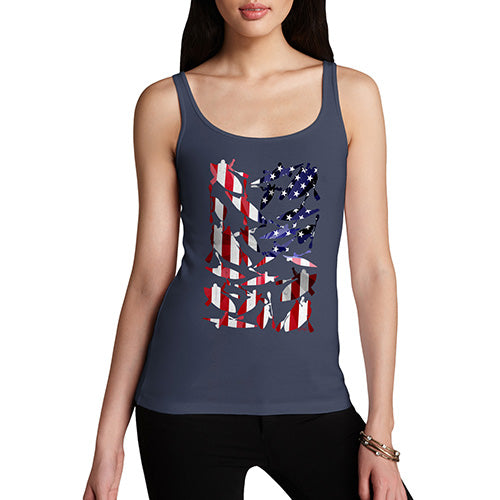 Funny Tank Top For Women USA Canoeing Silhouette Women's Tank Top Medium Navy