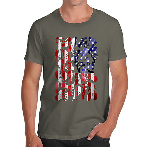 Mens Novelty T Shirt Christmas USA Cycling Silhouette Men's T-Shirt Small Khaki