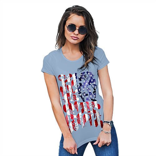 Funny T-Shirts For Women USA Cycling Silhouette Women's T-Shirt Small Sky Blue
