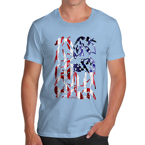 Funny Mens Tshirts USA Diving Silhouette Men's T-Shirt Small Sky Blue