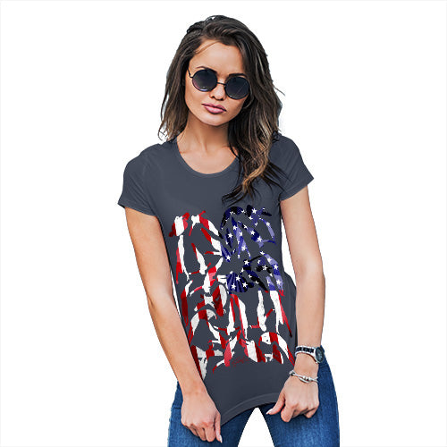 Funny T-Shirts For Women USA Diving Silhouette Women's T-Shirt Medium Navy