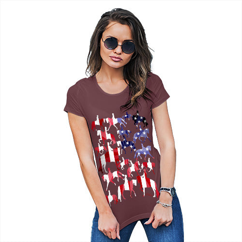 Funny T-Shirts For Women USA Dressage Silhouette Women's T-Shirt Medium Burgundy